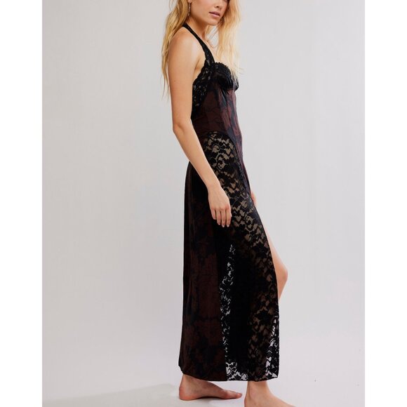 FREE PEOPLE Love You Most Printed Maxi Slip / Black Combo - Picture 3 of 8